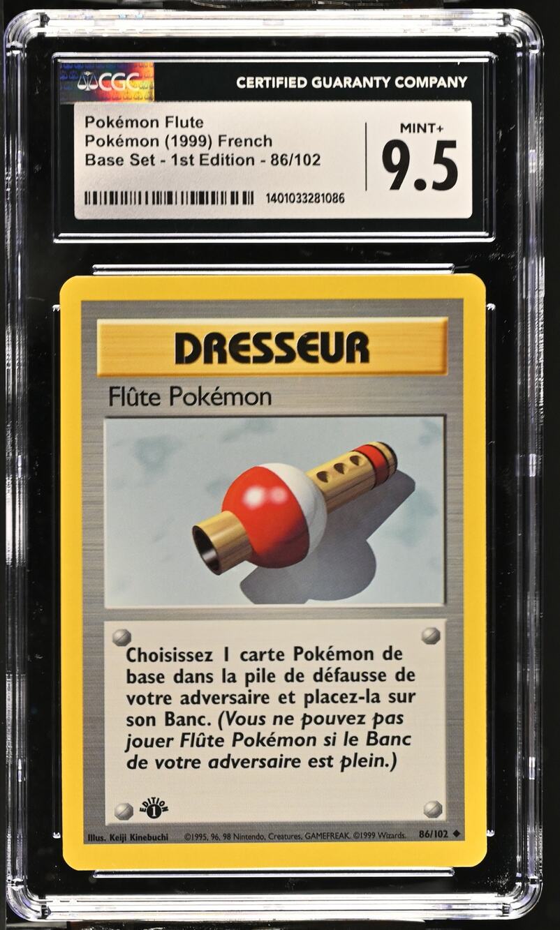 CGC 9.5 MINT+ Pokémon Flute (Flúte Pokémon) 1st 86/102 French Base (PSA/BGS)